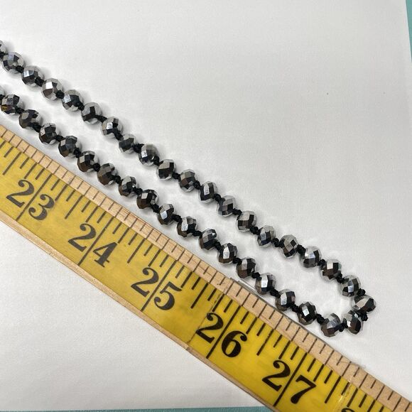 Silver Metallic 7mm Rondelle Faceted Cut Crystal Glass Bead 54" Boho Sparkly - Picture 7 of 7